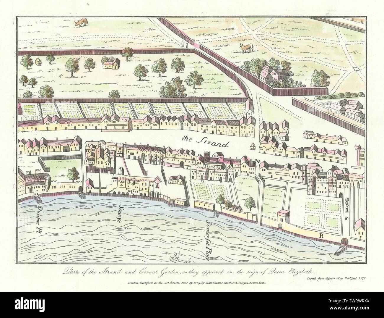 L'originale murata Covent Garden & Strand da Agas 1578 mappa J.T. SMITH 1809 Foto Stock