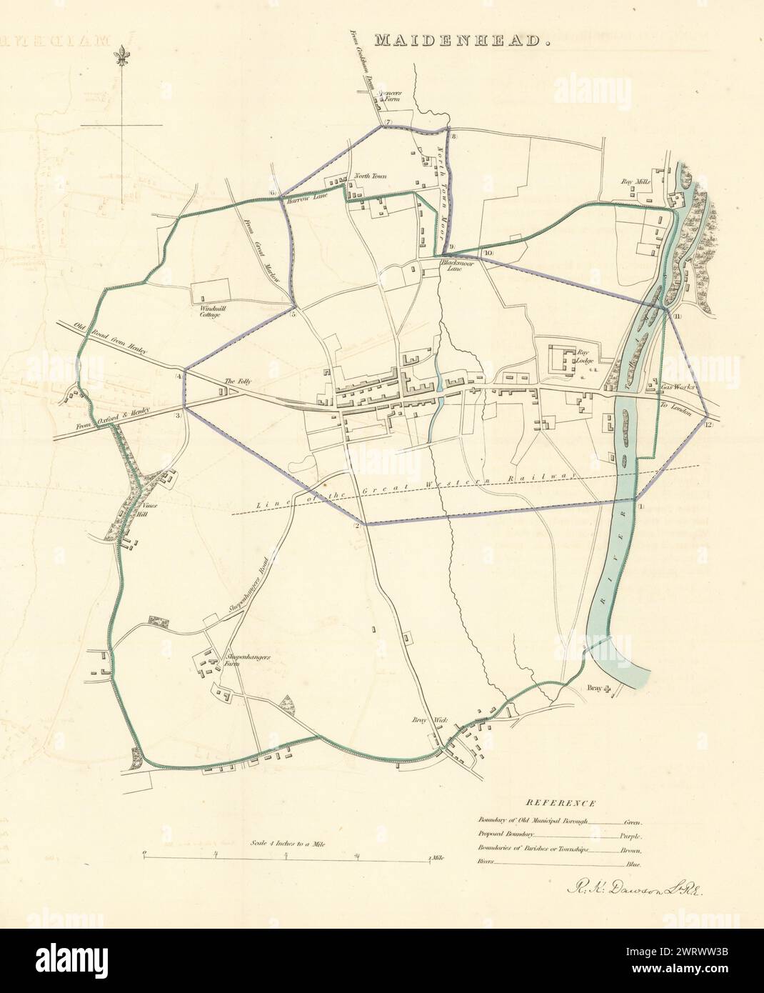 MAIDENHEAD borough/piano urbanistico. Della commissione sulla delimitazione dei confini. Berkshire. DAWSON 1837 mappa Foto Stock