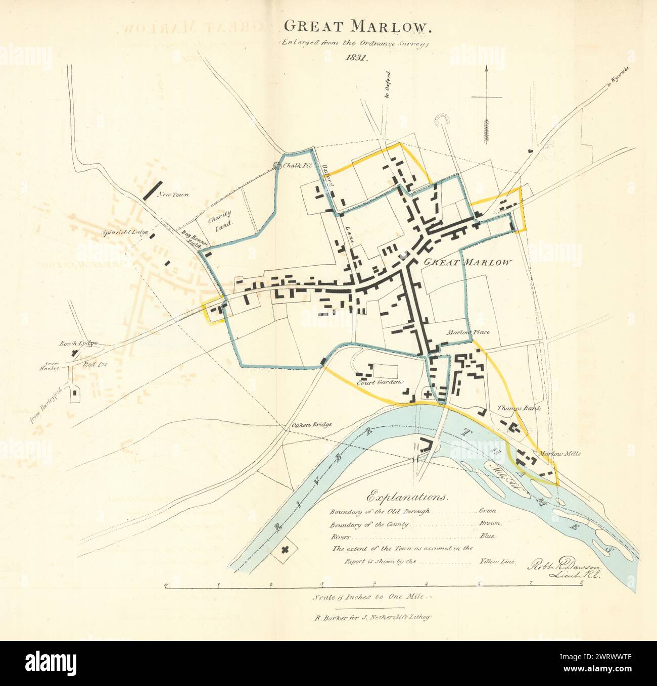 Grande MARLOW borough/piano urbanistico. REFORM ACT. Buckinghamshire. DAWSON 1832 mappa Foto Stock