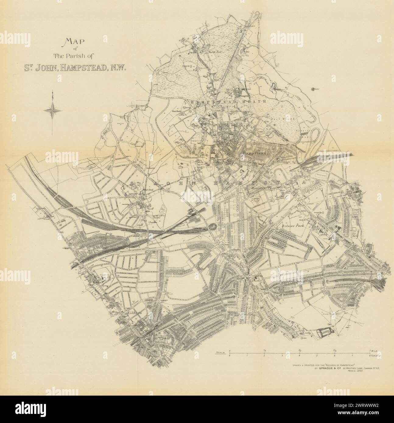 Una cartina della Parrocchia di St. John, Hampstead, N.W. by Sprague & Co 1890 vecchio Foto Stock