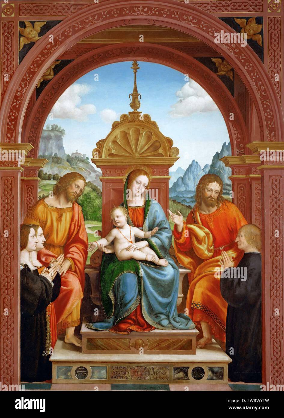 Bernardo Zenale – Vergine con bambino e santi e donatori, membri della famiglia Busti 1515. 195x145 Foto Stock