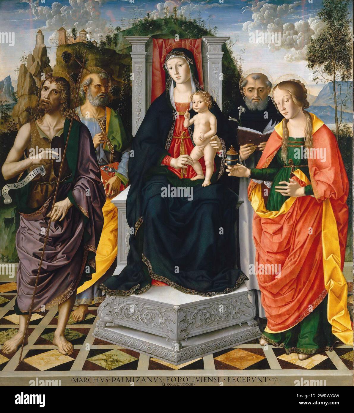 Marco Palmezzano – Madonna con bambino e Santi 1494. 170x158 Foto Stock