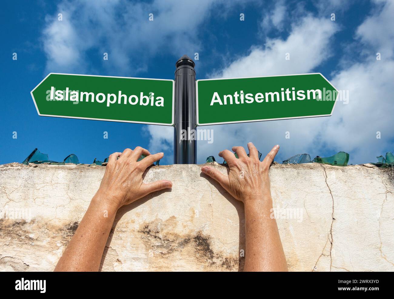 Islamofobia, concetto di antisemitismo segno. Politica del Regno Unito, estremismo, razzismo... Foto Stock
