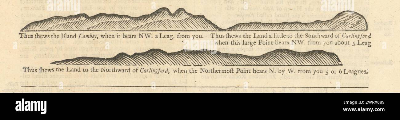 Irlanda profilo della costa di Louth. Carlingford, Lambay Island. MONTARE e PAGINA 1758 mappa Foto Stock