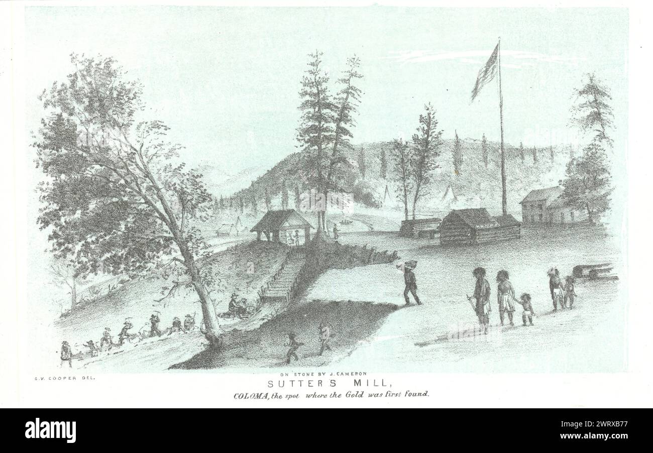'Sutter's Mill, Coloma…dove l'oro fu trovato per la prima volta', California. G. Cooper 1853 Foto Stock