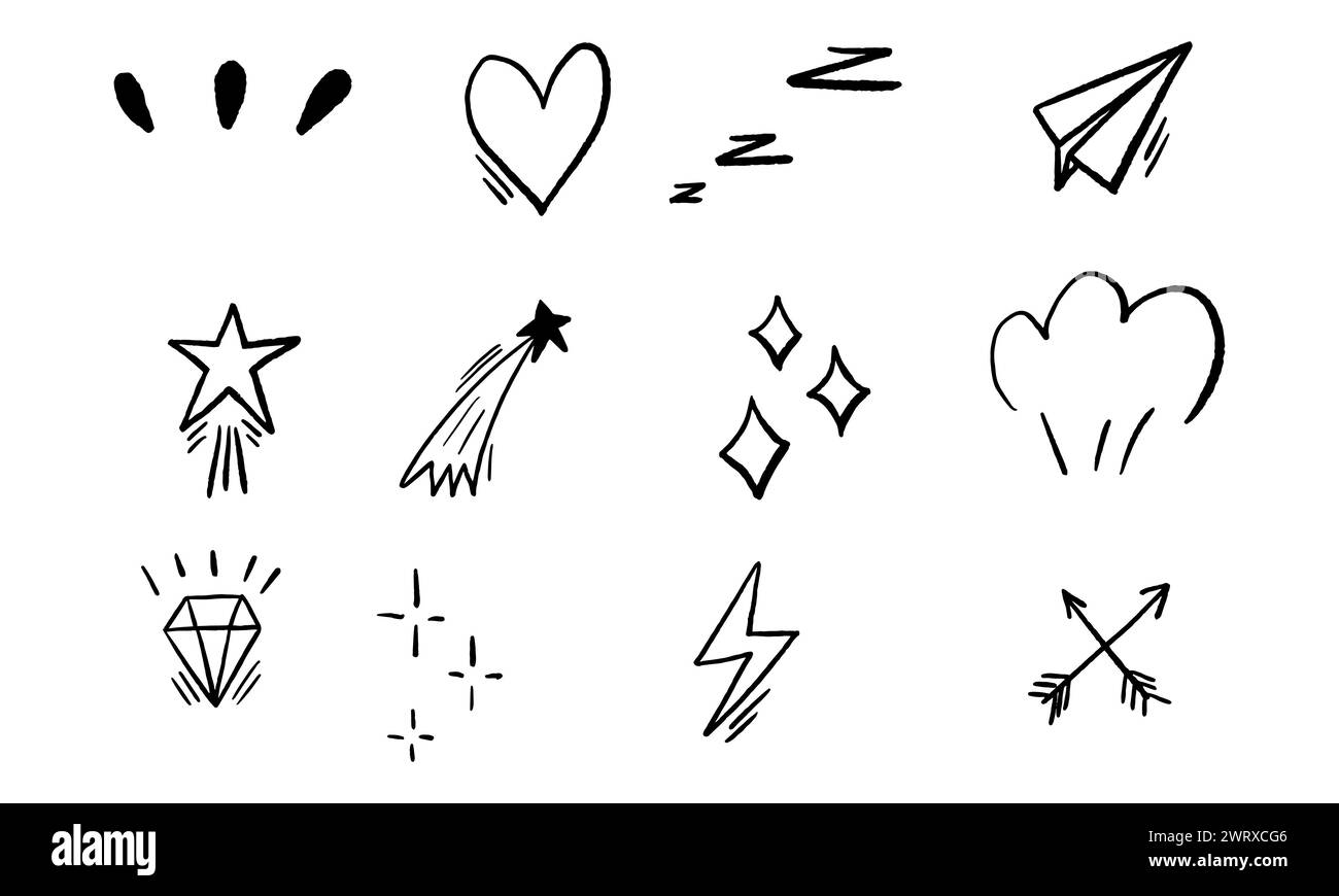 Set di diversi scarabocchi disegnati a mano . Illustrazione Vettoriale