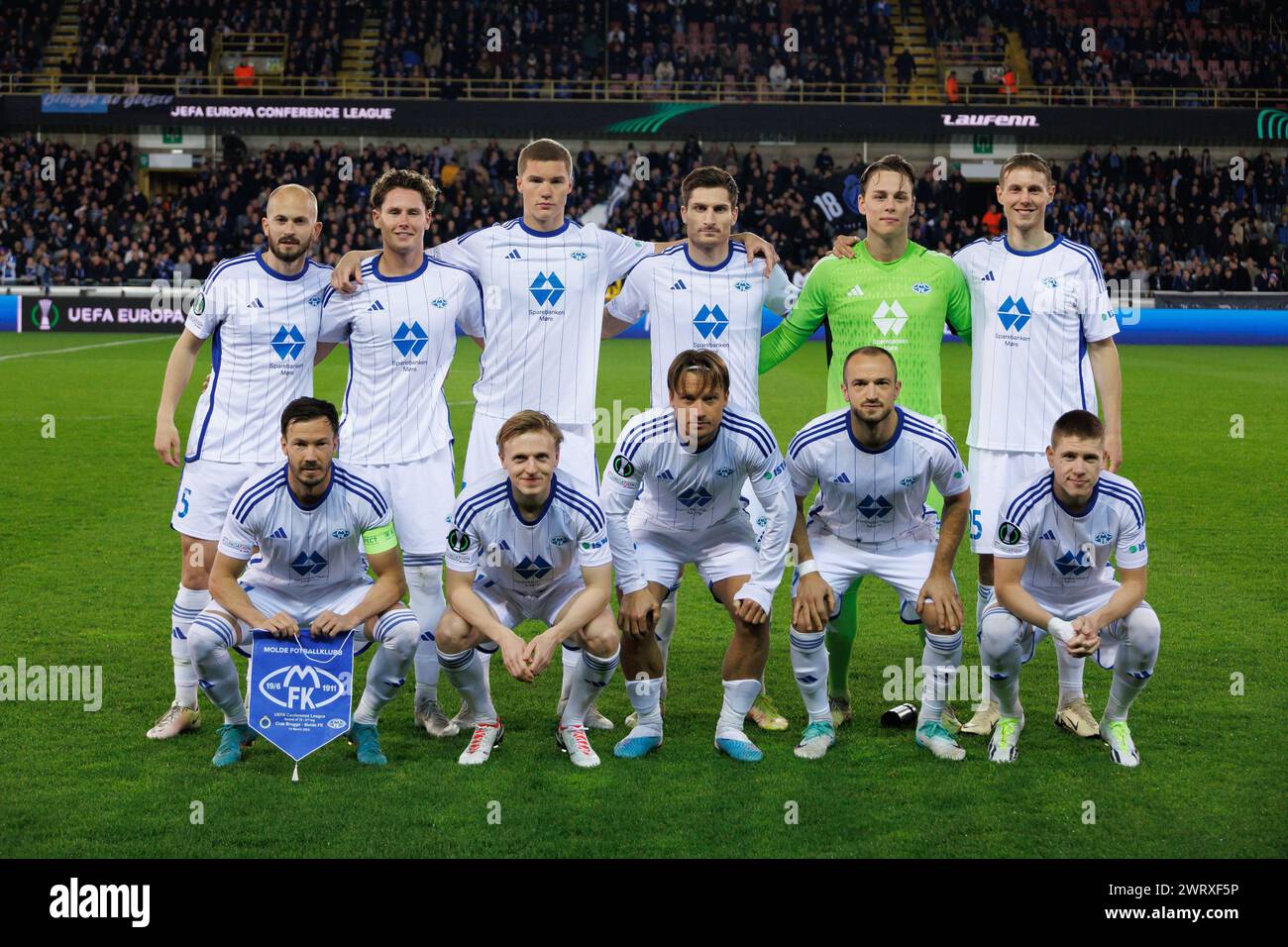 Brugge, Belgio. 14 marzo 2024. I giocatori di Molde sono stati fotografati in vista di una partita di calcio tra la squadra belga Club Brugge e la squadra norvegese Molde FK, giovedì 14 marzo 2024 a Brugge, la tappa di ritorno delle finali 1/8 della UEFA Conference League. BELGA FOTO KURT DESPLENTER credito: Belga News Agency/Alamy Live News Foto Stock