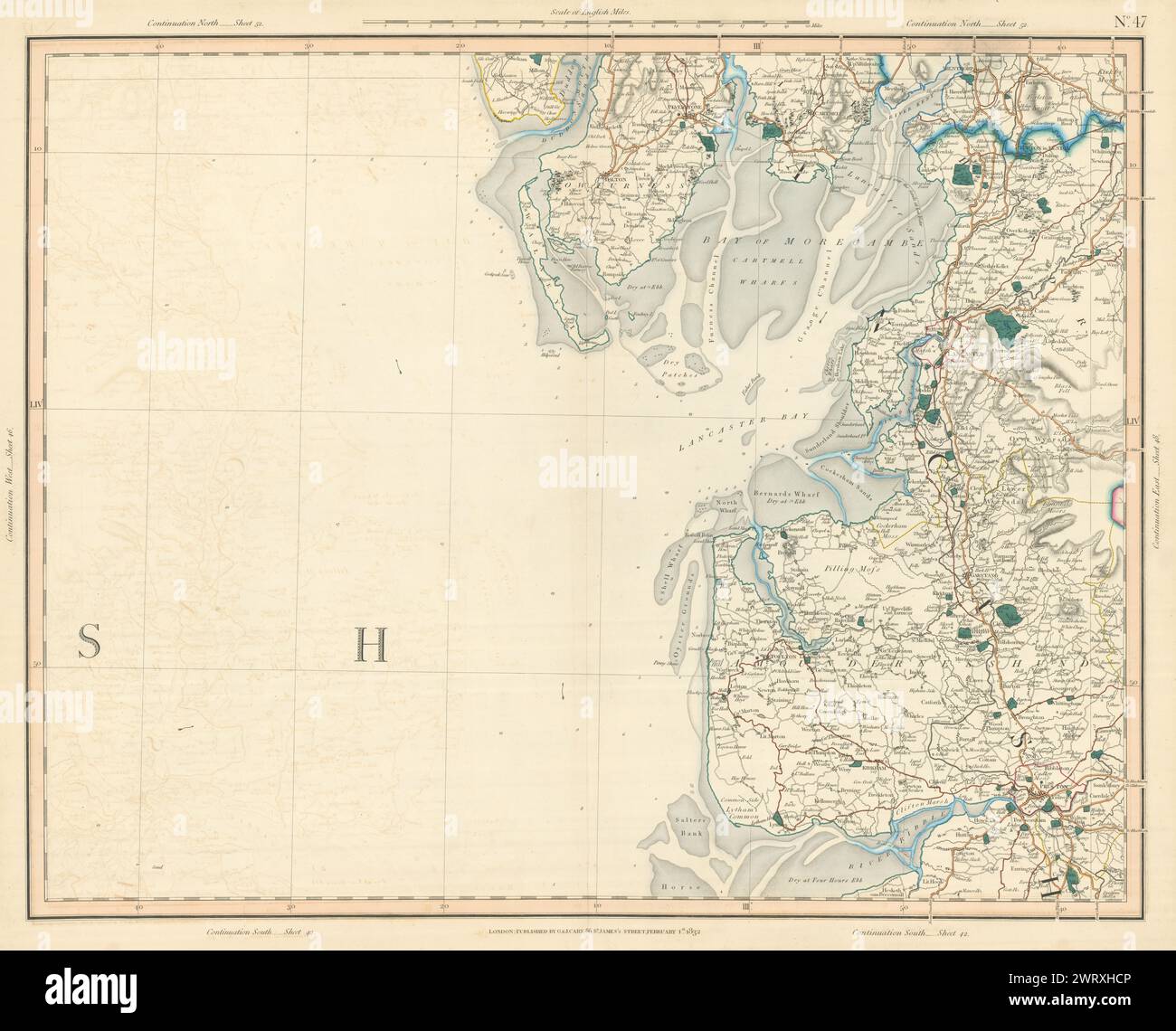 MORECAMBE BAY. North Lancashire, The Fylde, Ribble & Alt estuaries CARY 1832 mappa Foto Stock