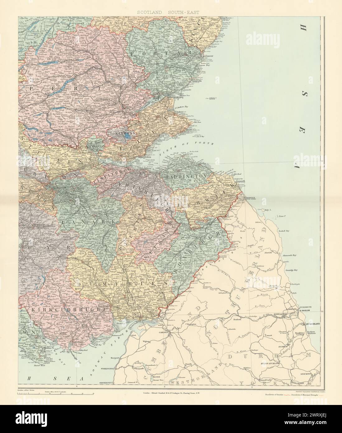 Scotland S.E. confina con Central Firth of Forth Perth. 61 x 50 cm. STANFORD 1896 mappa Foto Stock