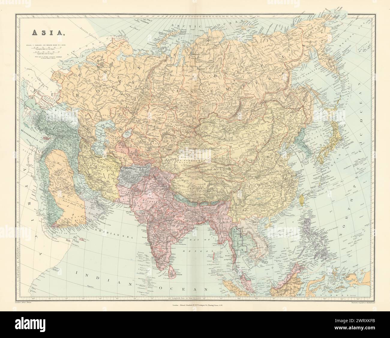 ASIA Giapponese Formosa India britannica Siam Oman Abu Debi (Dhabi) STANFORD 1896 mappa Foto Stock