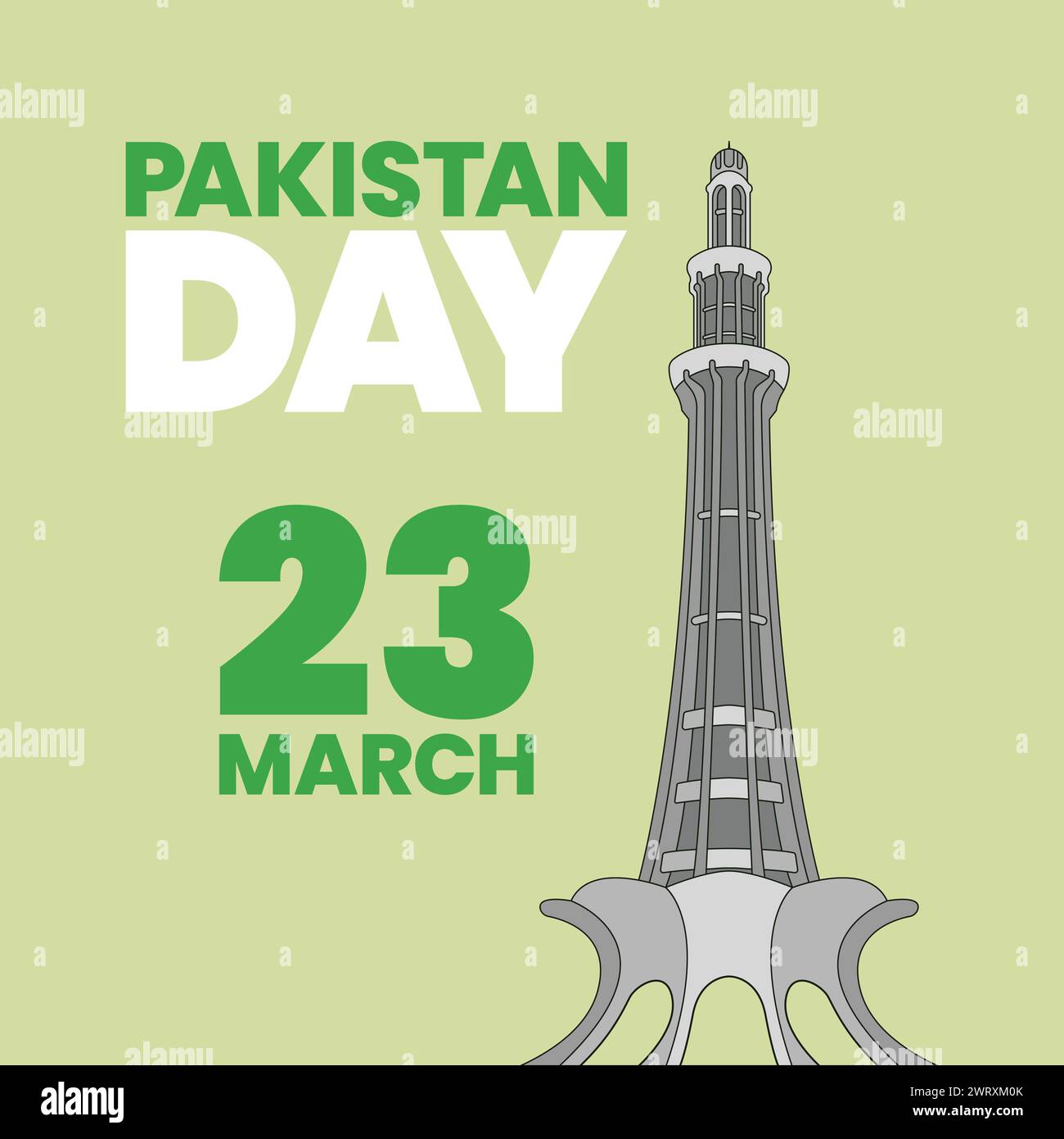 Pakistan Day Vector Minar e Pakistan 23 marzo illustrazione vettoriale icona Pakistan Day Lahore Minar Vector Pakistan Resolution Illustrazione Vettoriale