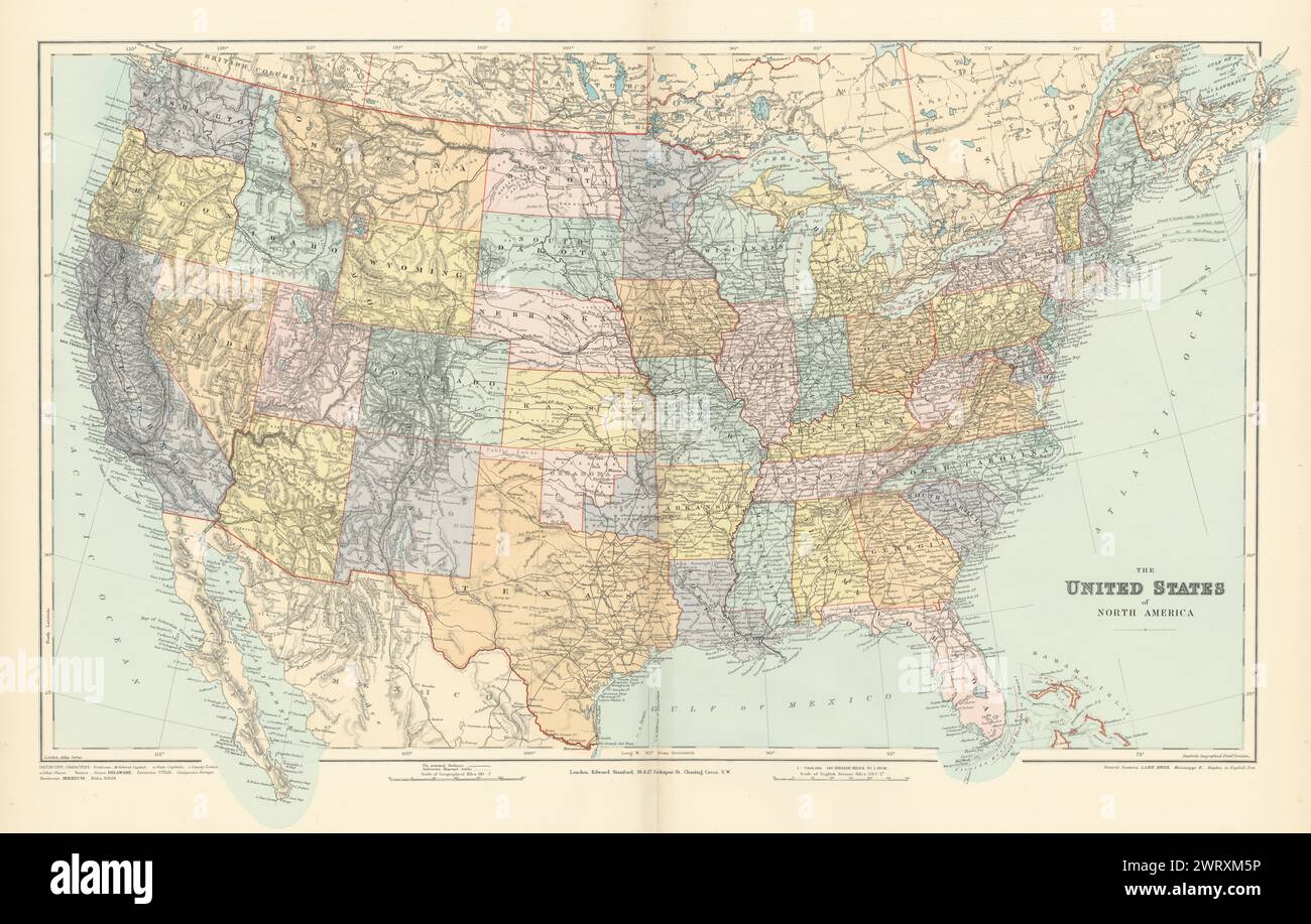 Stati Uniti d'America. Il North Dakota è stato nominato Stato di Lincoln. STANFORD 1896 mappa Foto Stock