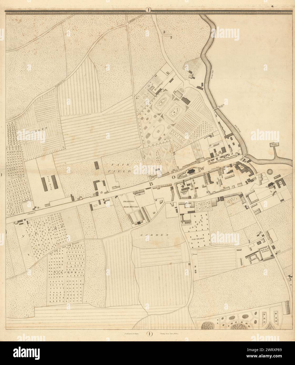 Horwood/Faden London I1 Bow Road Bow Bromley-by-Bow 1807 vecchia mappa antica Foto Stock