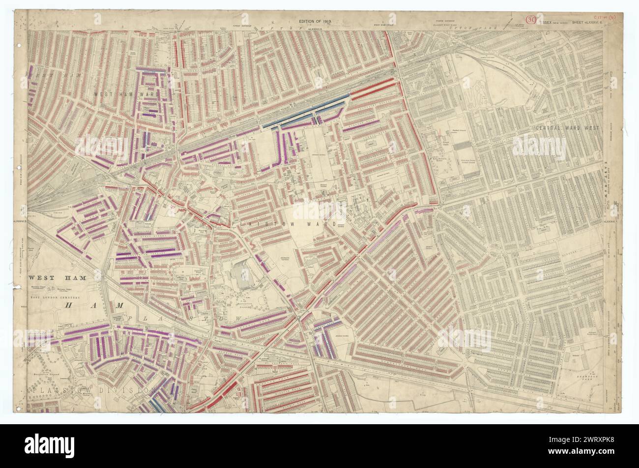 LSE POVERTY OS PROOF MAP West/East Ham - Plaistow - Upton Park - Greengate 1928 Foto Stock