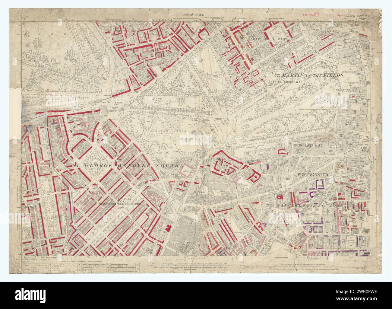 LSE POVERTY OS PROOF MAP Mayfair St James's Belgravia Westminster Victoria 1928 Foto Stock