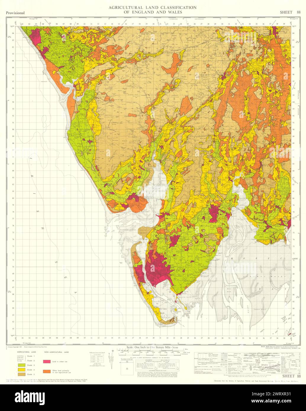 Classificazione terreni agricoli 88 Cumbria pianura costiera e alta Fells 1968 mappa Foto Stock