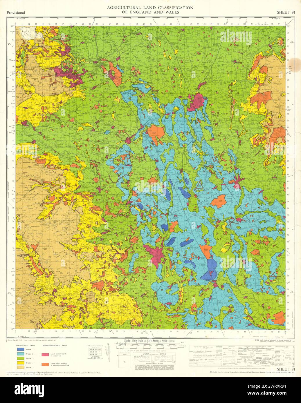 Classificazione dei terreni agricoli 91 Northallerton Vales of Mowbray/York 1971 mappa Foto Stock