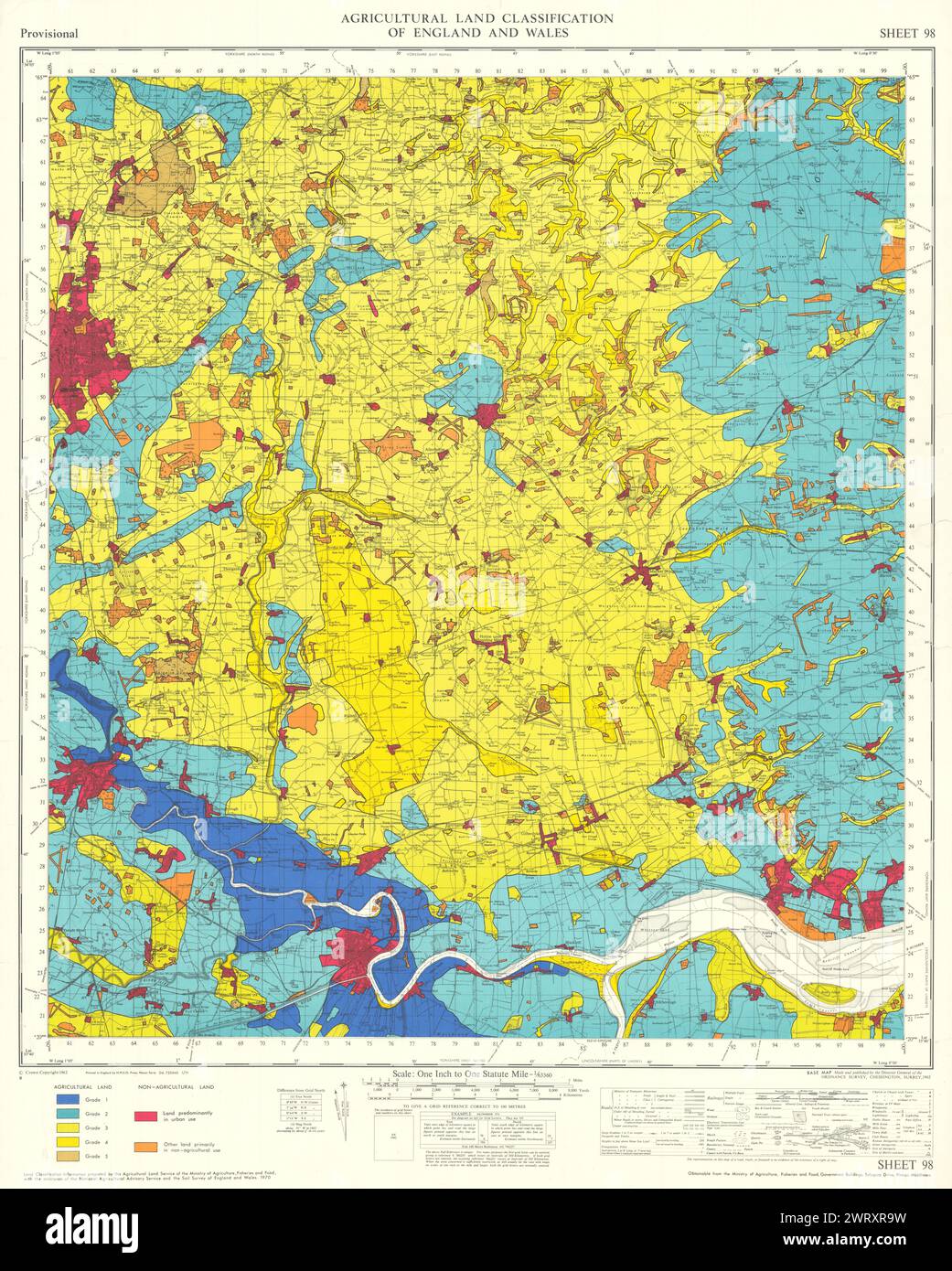 Classificazione dei terreni agricoli 98 livelli di Humberhead. Yorkshire Wolds 1971 mappa Foto Stock