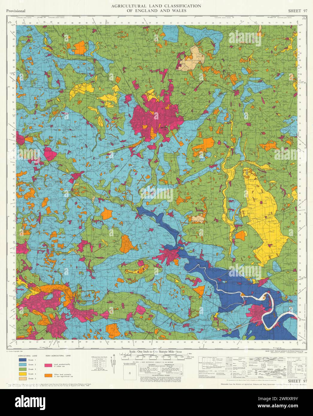 Classificazione dei terreni agricoli 97 livelli di Humberhead. Vale of York 1969 mappa Foto Stock