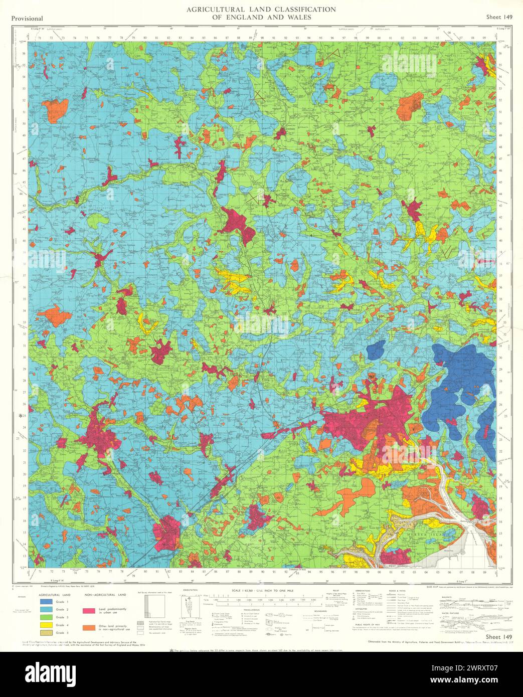 Classificazione dei terreni agricoli 149 South Suffolk/North Essex Clayland 1974 mappa Foto Stock