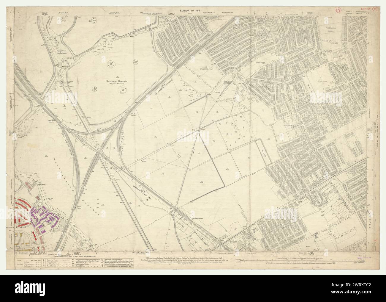 LSE POVERTY OS PROOF MAP Upper Clapton - Walthamstow Marshes 1928 Old Foto Stock