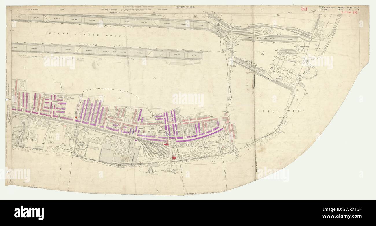 LSE POVERTY OS PROOF MAP North Woolwich - Royal Albert Dock 1928 vecchio Foto Stock
