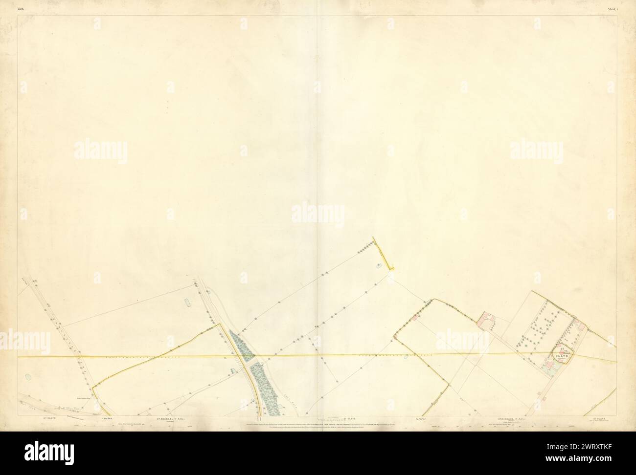 Città di York n. 1 Clifton nord. Ordnance Survey 1852 vecchio grafico della mappa antica Foto Stock