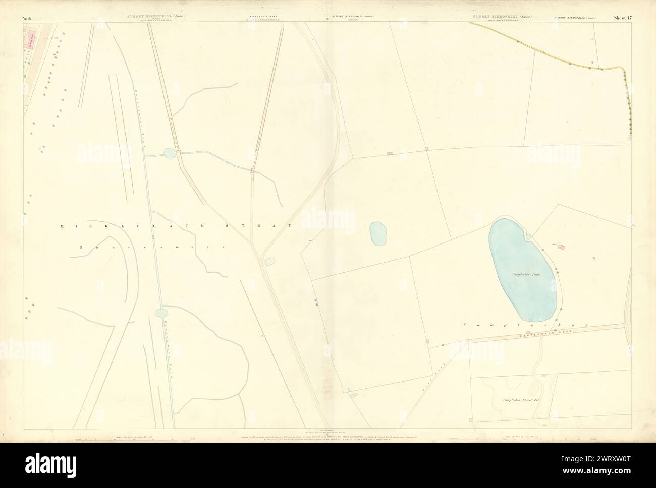 City of York #17 Knavesmire Scarcroft Terraces South Bank. Vecchia mappa OS 1852 Foto Stock