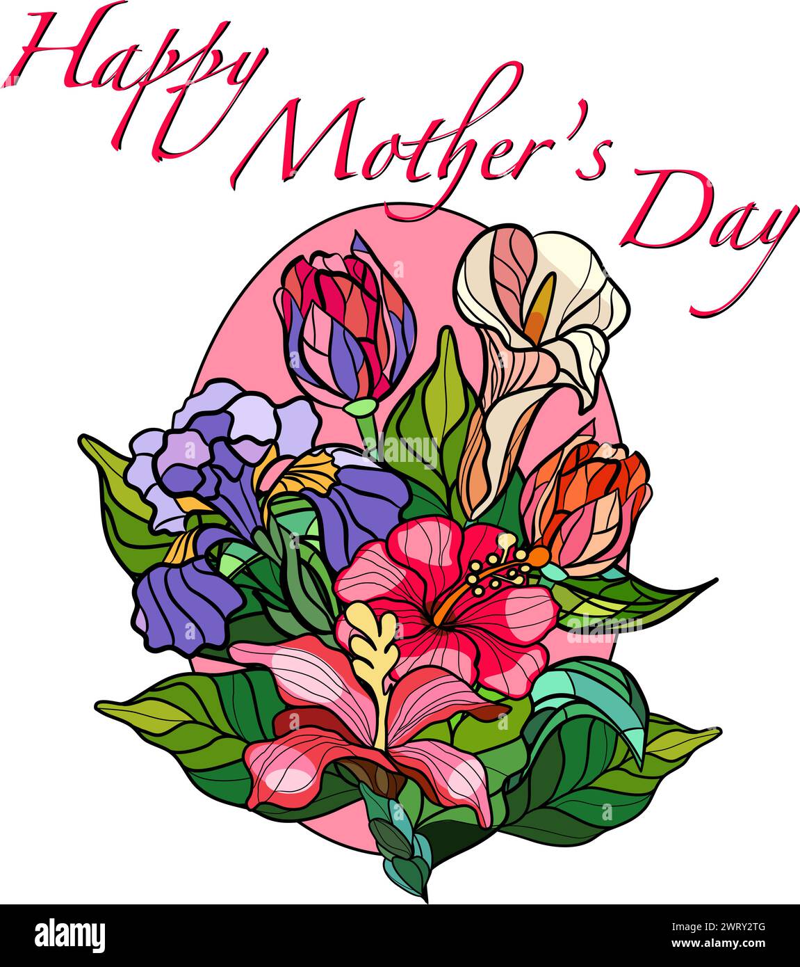 Biglietto d'auguri per la festa della mamma con fiori in vetro colorato. Illustrazione vettoriale. Illustrazione Vettoriale