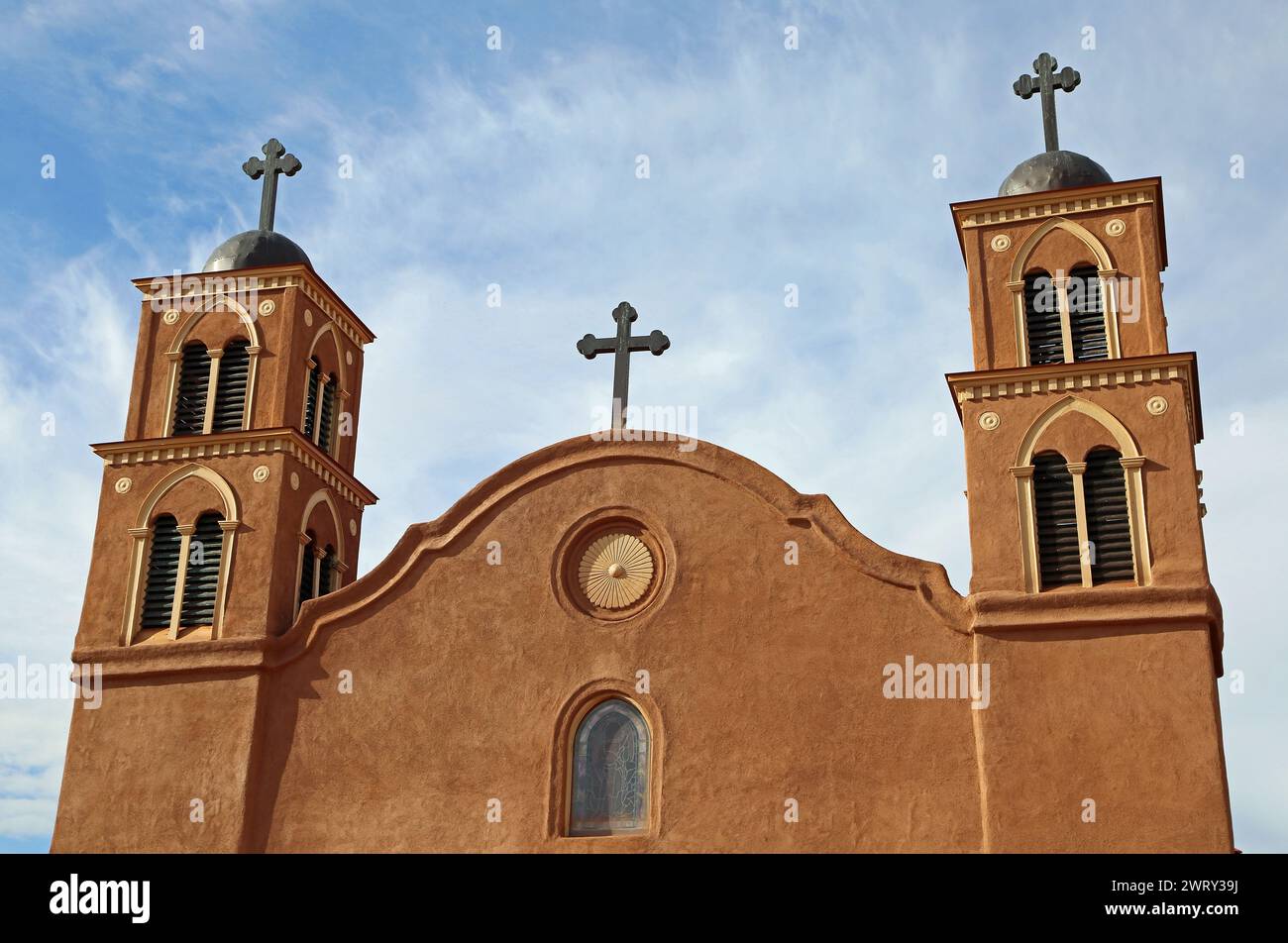 Facciata superiore di San Miguel - Socorro, New Mexico Foto Stock