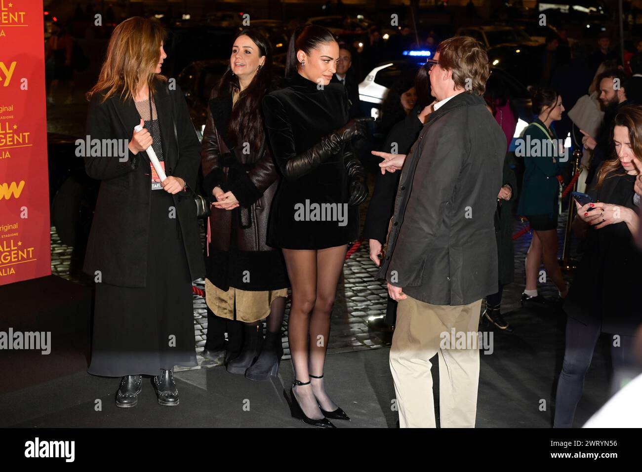 Roma, Italia. 14 marzo 2024. Elodie (c) partecipa al Black carpet del programma televisivo di Sky "Call My Agent Italia 2" allo Space Cinema moderno. (Foto di Mario Cartelli/SOPA Images/Sipa USA) credito: SIPA USA/Alamy Live News Foto Stock