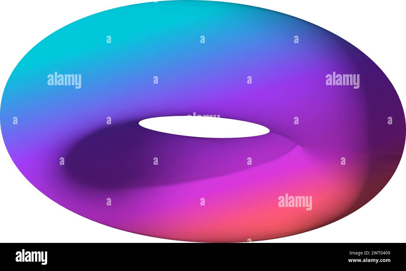 Toro colorato isolato in prospettiva 3D. Forma di ciambella geometrica astratta, in rotazione Illustrazione Vettoriale