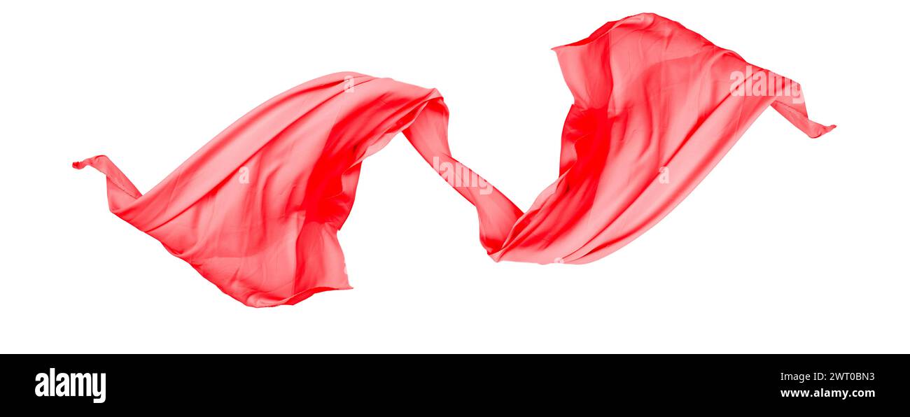 Tessuto rosso che vola liscio ed elegante su sfondo bianco Foto Stock