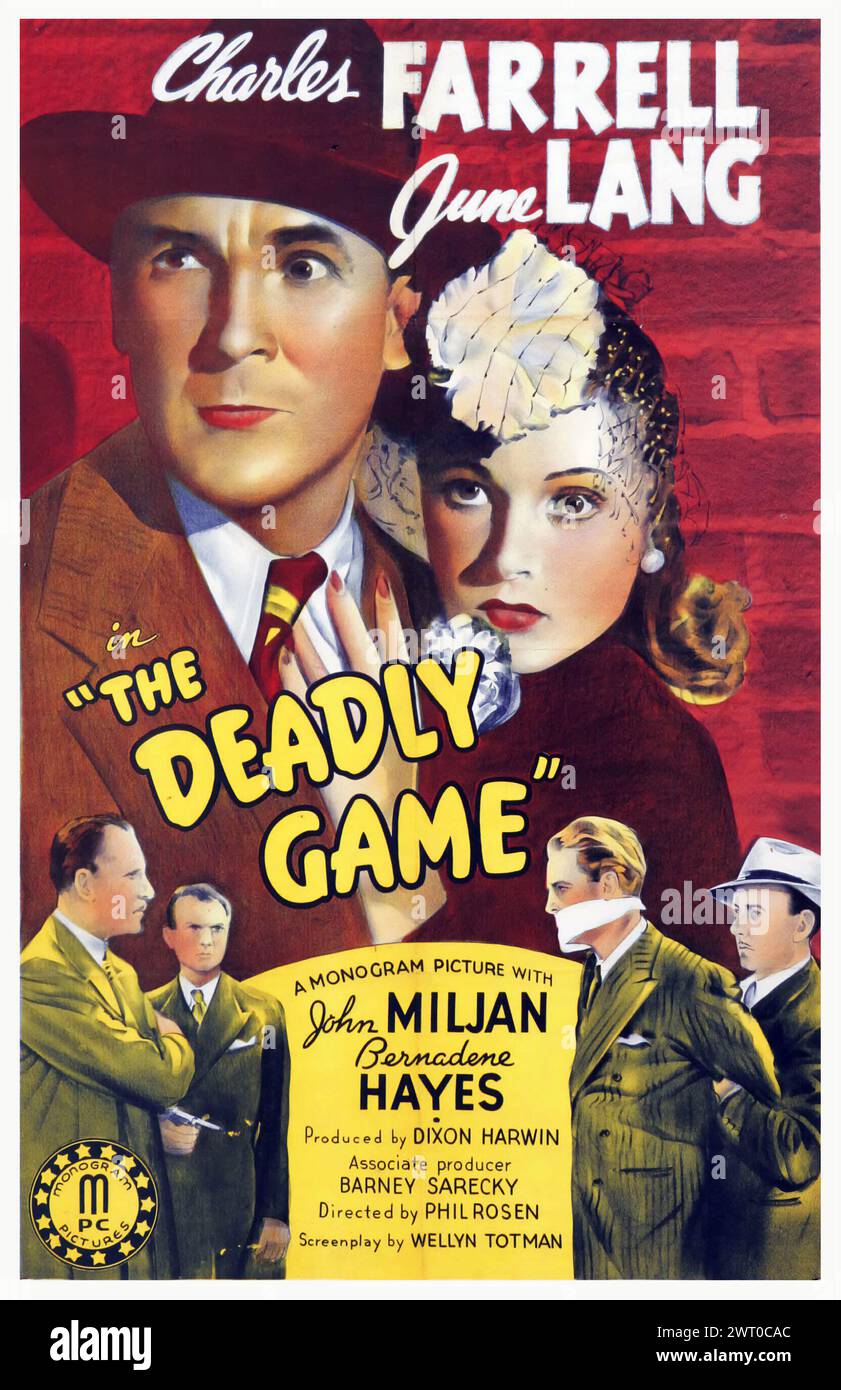 The Deadly Game (monogramma, 1941) poster di un foglio - dramma diretto da Phil Rosen e interpretato da Charles Farrell, June Lang e John Miljan Foto Stock