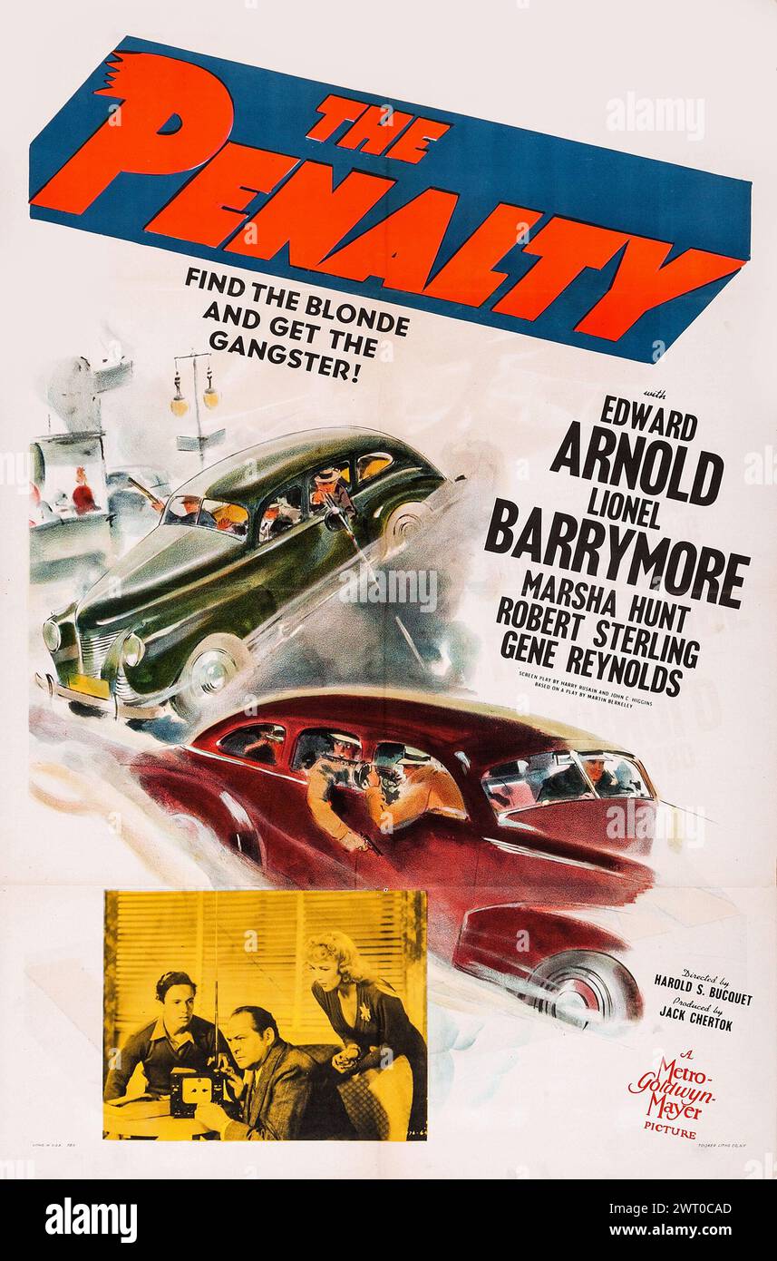 The Penalty (MGM, 1941) film d'azione - gangster - vecchio poster cinematografico - Edward Arnold, Lionel Barrymore Foto Stock