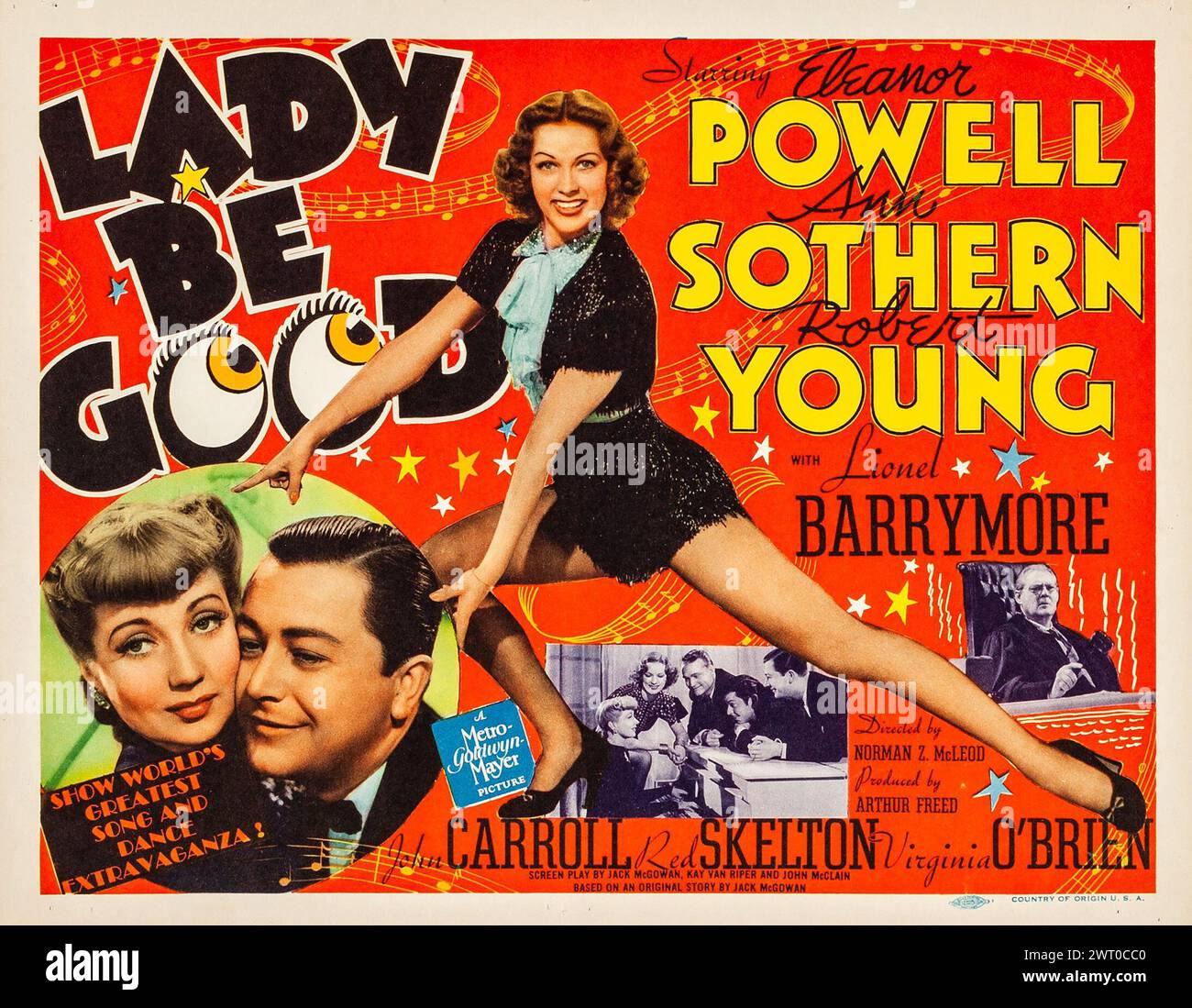 Poster cinematografico vintage per il film MGM del 1941 Lady Be Good. Eleanor Powell, Ann Sothern e Robert Young Foto Stock
