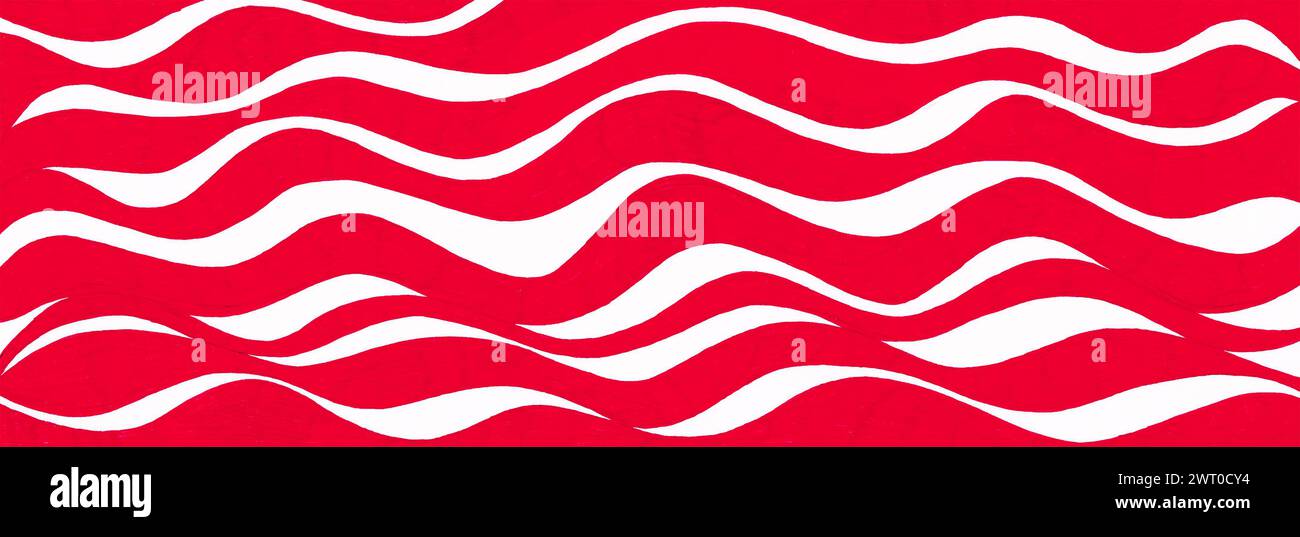 Sfondo astratto. Linee ondulate orizzontali di diverso spessore e forma. Rosso su sfondo bianco. Stile di stampa. Foto Stock