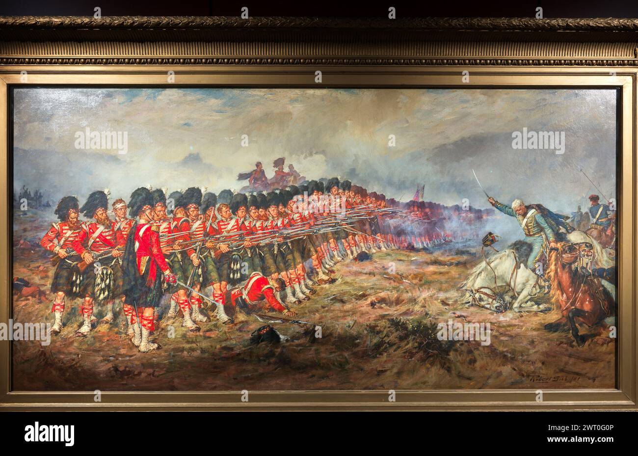 La linea rossa sottile, i 93° Highlanders nella battaglia di Balaclava, ritratto, di Robert Gibb, nel castello di Edimburgo, in Scozia. Foto Stock