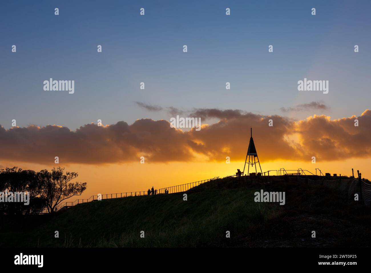 Si staglia all'alba sul punto panoramico del Monte Eden Foto Stock