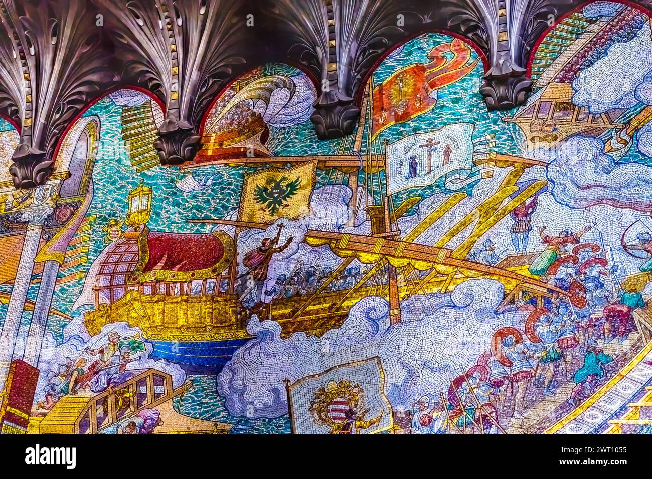 Battaglia di Lepanto Mosaico Basilica di Notre Dame Lione Francia Foto Stock