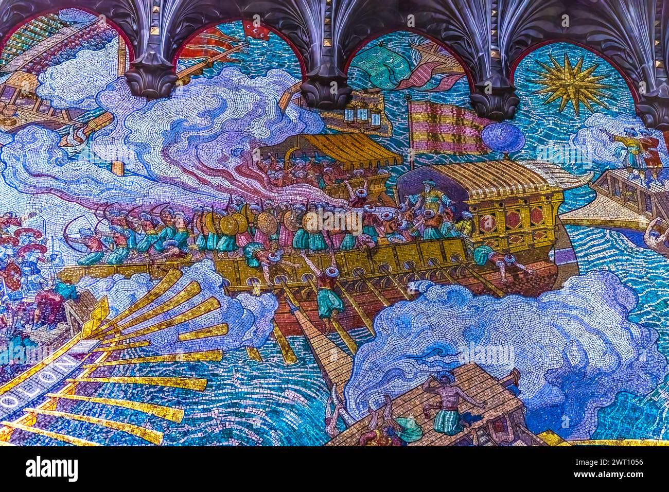 Battaglia di Lepanto Mosaico Basilica di Notre Dame Lione Francia Foto Stock