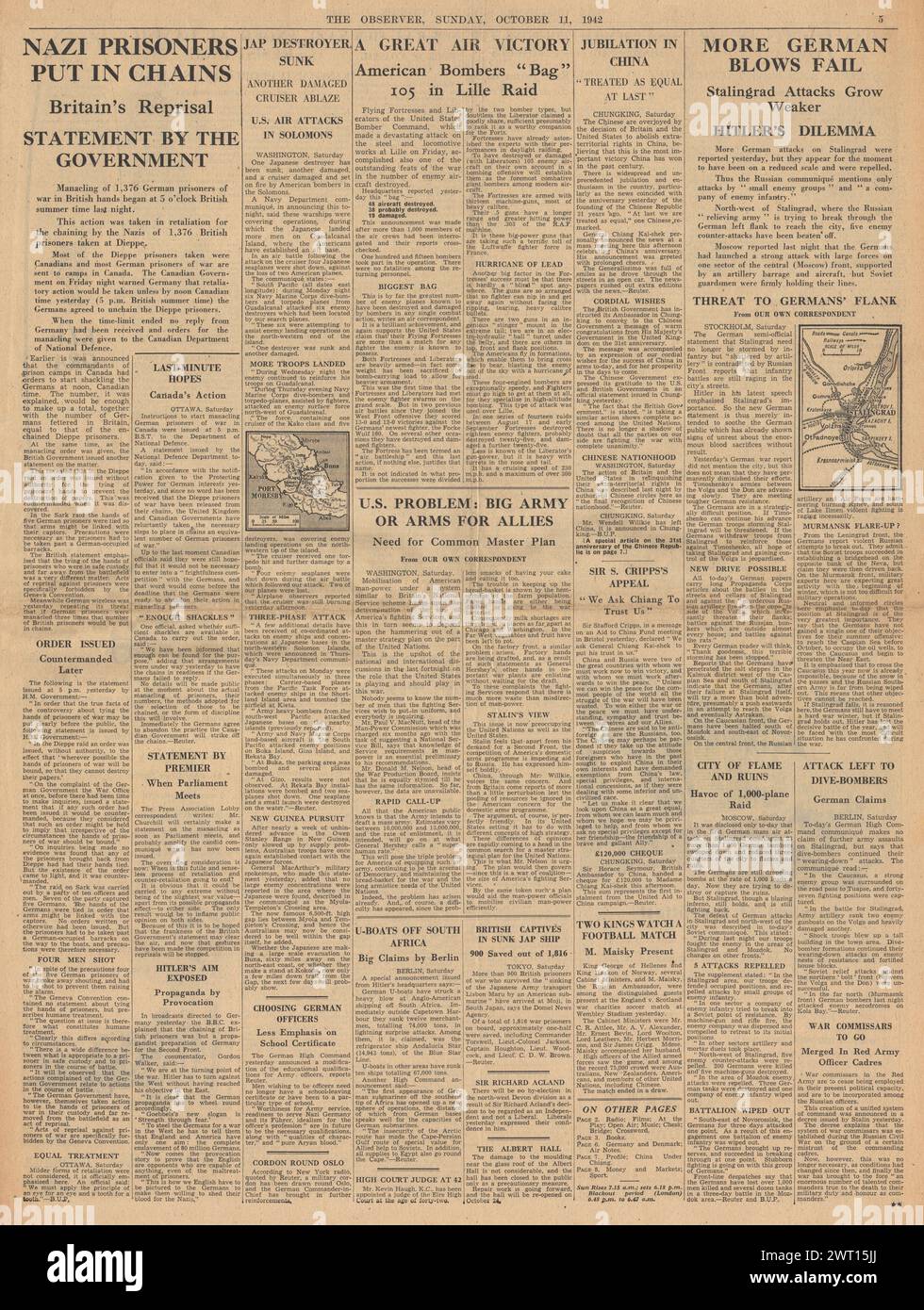 1942 la prima pagina dell'osservatore che riporta la battaglia di Stalingrado e il concatenamento dei prigionieri di guerra Foto Stock