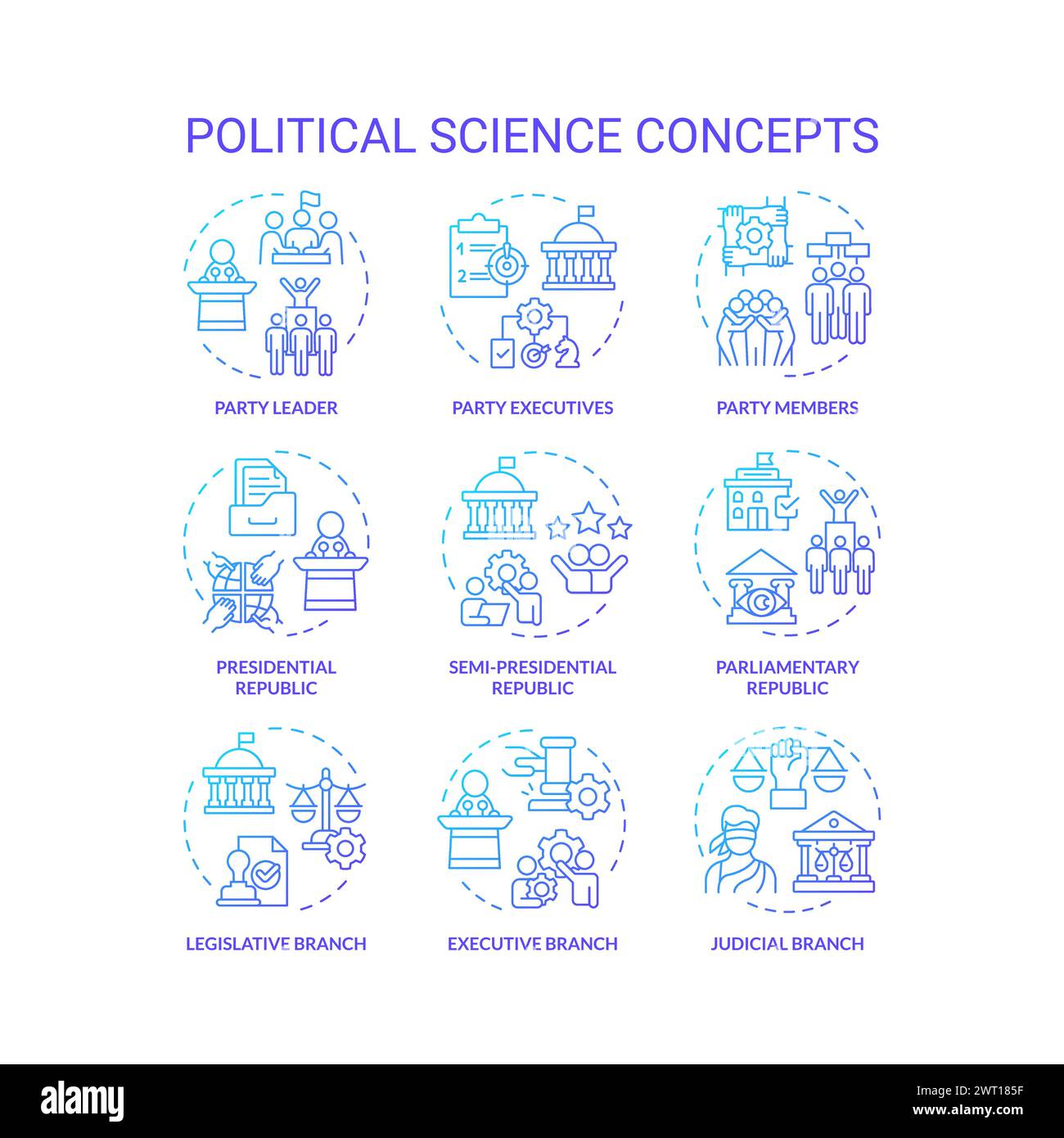 Icone di concetto di gradiente blu della scienza politica Illustrazione Vettoriale