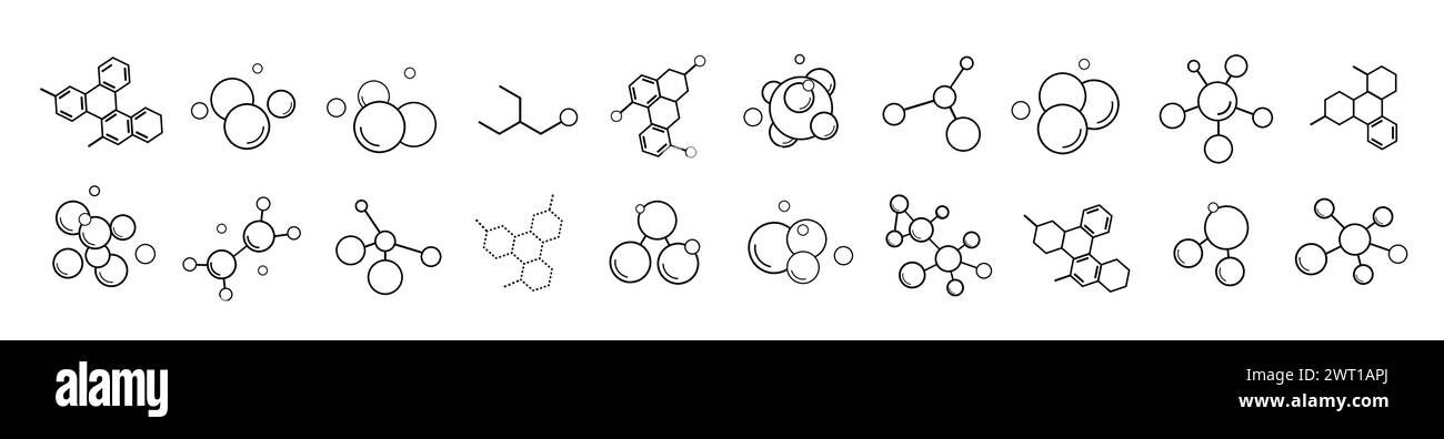 Un set di venti formule molecolari, composti chimici su sfondo bianco. Illustrazione Vettoriale