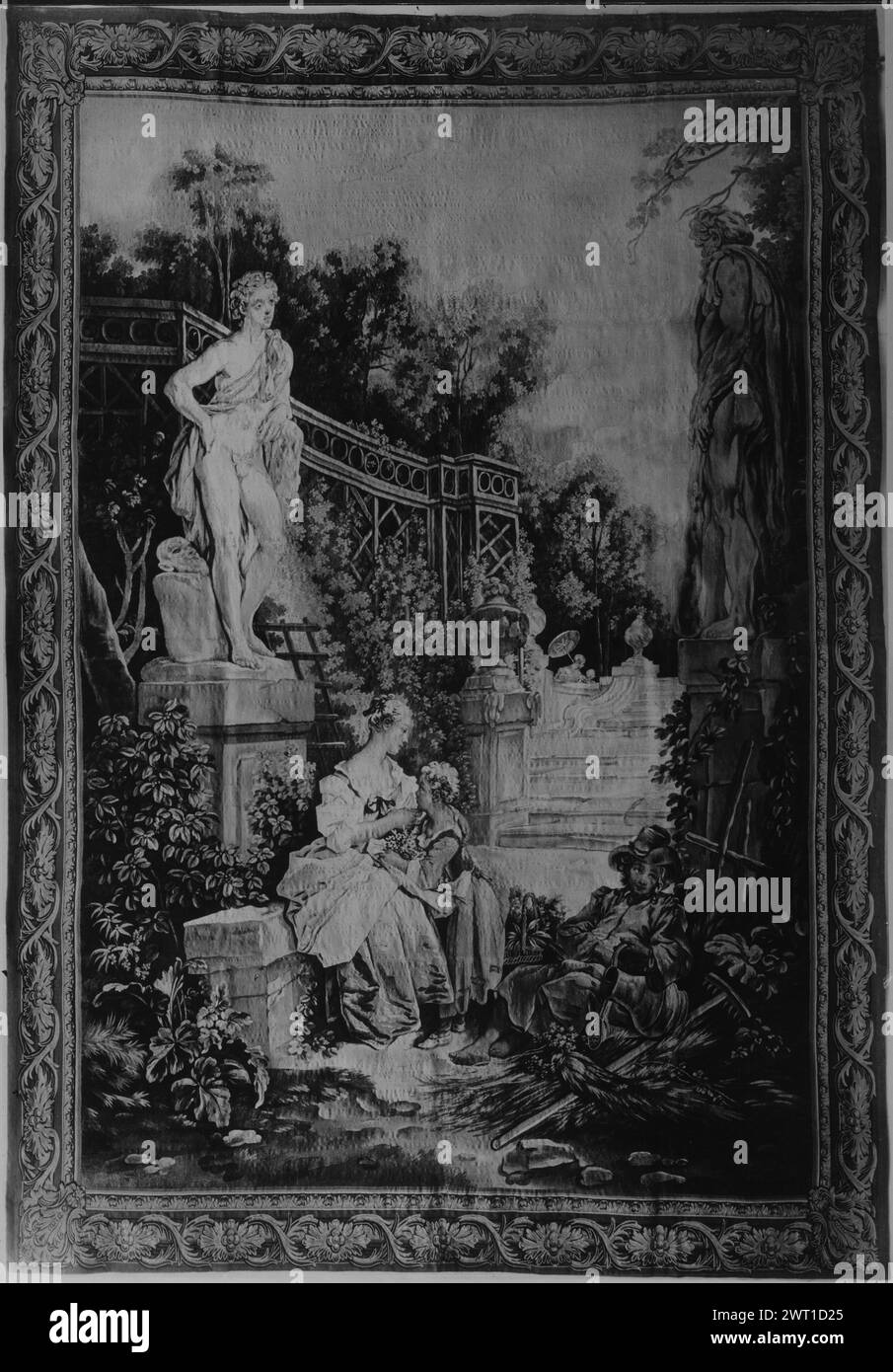 Giardiniere. Boucher, Francesco (francese, 1703-1770) (autore del disegno, 1734-46) [pittore] Charron, André-Charlemagne (francese, fl.1754-1780) (laboratorio) [tessitore] 1762 arazzi dimensioni: H 9'2,5' x W 6'1' arazzo materiali/tecniche: Lana (ordito: 8-9/cm); lana e seta trama Cultura: Francese tessitura: Beauvais storia: commissionato da M. Boulard de Gatellier per il suo Château de Gatellier (Loira) nel 1762. Acquisita da Joel Duveen nel 1898. Bordi tessuti in questo momento sotto la direzione di Georges Pluyette. Acquisita da R. W. Hudson, Great Marlow, Inghilterra, 1900. Acquisita da George Blumenthal, Foto Stock