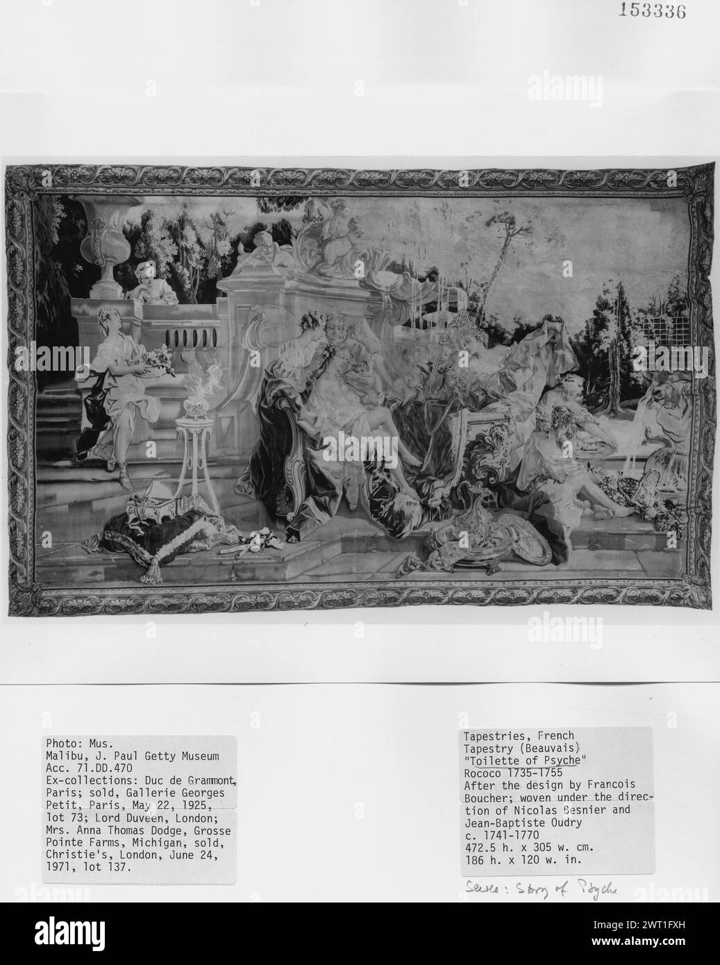 Bagno di Psiche. Boucher, Francesco (francese, 1703-1770) (creatore di cartoni animati) [pittore] Oudry, Jean-Baptiste (francese, 1686-1755) (laboratorio) [pittore] Besnier, Nicolas (francese, b.1686-d.1754) (laboratorio) [tessitore] Charron, André-Charlemagne (francese, fl.1754-1780) (laboratorio) [tessitore] c. 1741-1770 arazzi dimensioni: H 10' x W 15'6' Tapestry Technologia francese: (Parigi); venduto alla Galerie Georges Petit (Parigi), 22/5/1925, lotto 73. Duveen Brothers, Londra, 1933. Anna Thompson Dodge coll., Rose Terrace, grosse poi Foto Stock