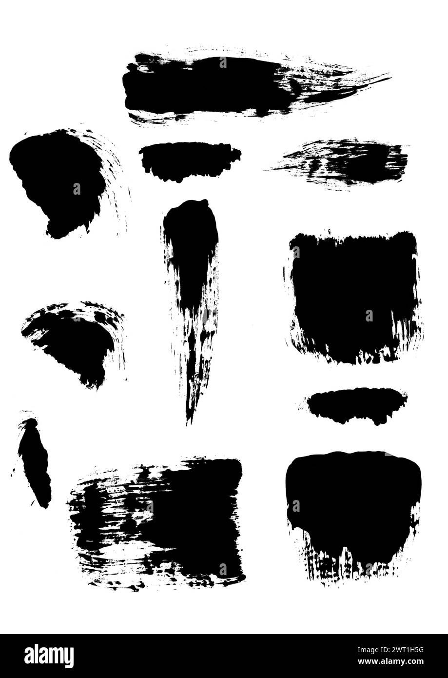 Imposta la raccolta di strisce nere in movimento su sfondo bianco isolato. I tratti di inchiostro astratto grunge Foto Stock