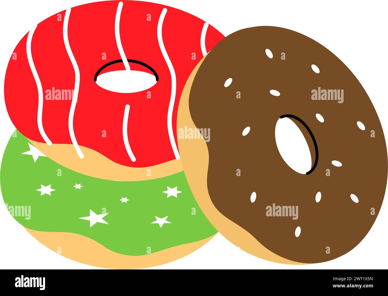 Ciambelle smaltate con spruzzette. Pasticceria dolce da forno. Illustrazione vettoriale. Illustrazione Vettoriale