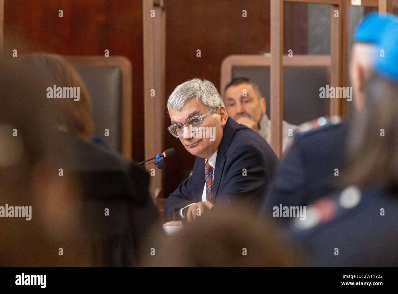 Milano, Italia. 15 marzo 2024. Elvezio Pirfo all'udienza per il processo per l'omicidio della figlia Diana - Cronaca - Milano, Italia - Venerdì, 15 marzo 2024 (foto Stefano porta/LaPresse) Elvezio Pirfo all'udienza per l'omicidio della figlia Diana - News - Milano, Italia - venerdì 15 marzo 2024 (foto Stefano porta/LaPresse) credito: LaPresse/Alamy Live News Foto Stock