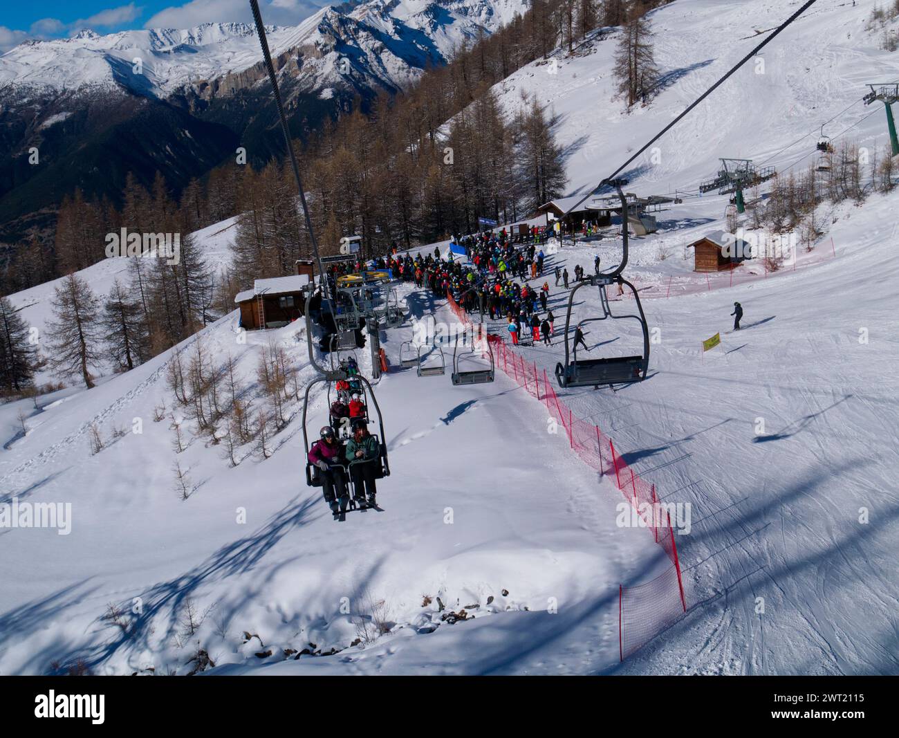 Seggiovia per Colo a Sauze D'oulx, Alpi italiane Foto Stock